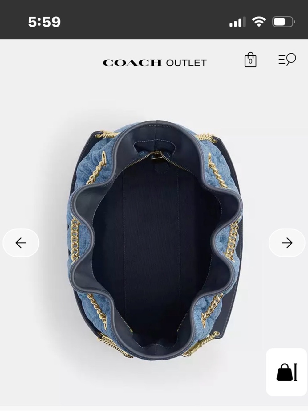 Coach Quilted Denim Blue Drawstring Shoulder Bag with Gold Chain Strap - Picture 3 of 3
